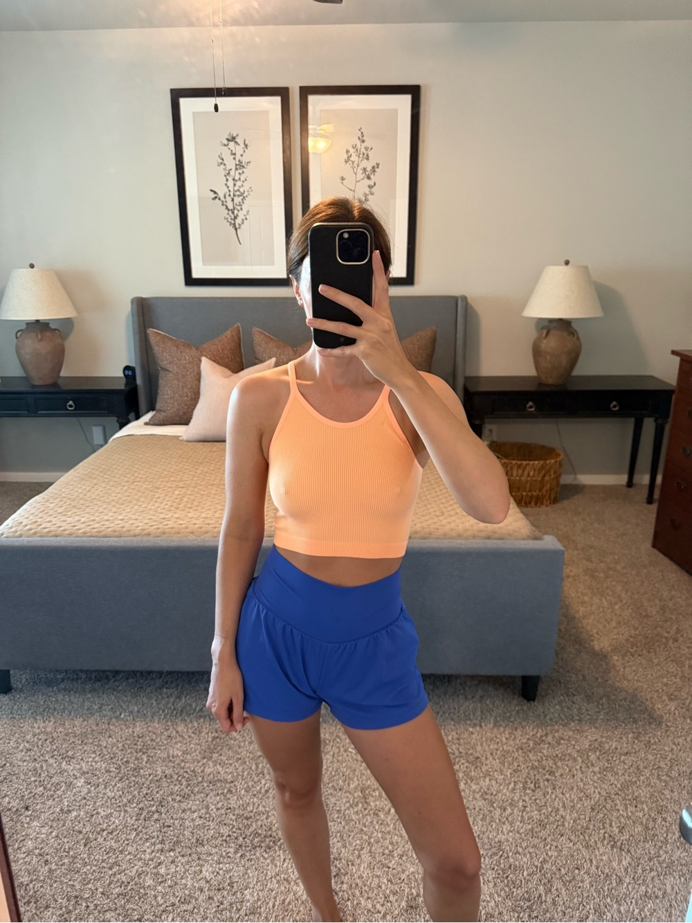 Peach Ribbed Cropped Tank Top - Peach